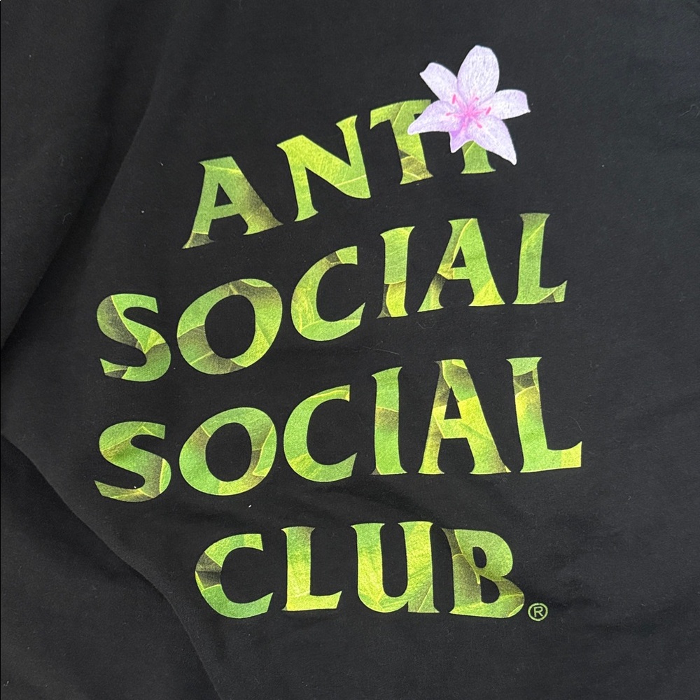 Anti Social Social Club Black Hoodie with Green and Pink Accents - Picture 3 of 7